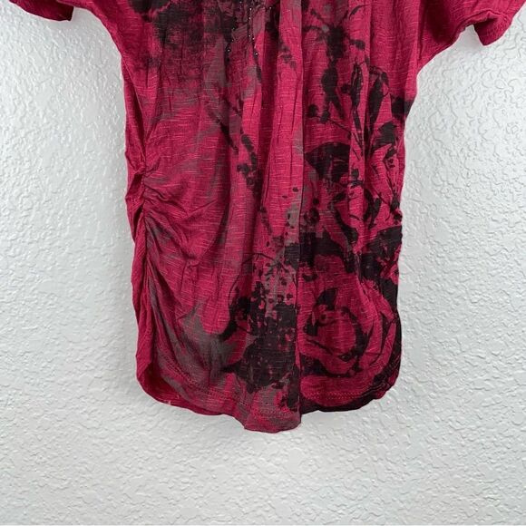 Miss Royal T Womens Floral Print Round Neck Short Sleeve Tie Back Blouse Small - Picture 2 of 9